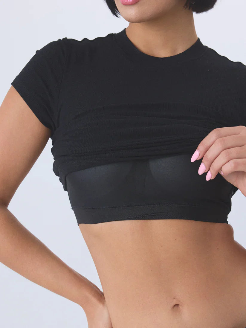 Klassy Ribbed Crew Neck Braless T-Shirt