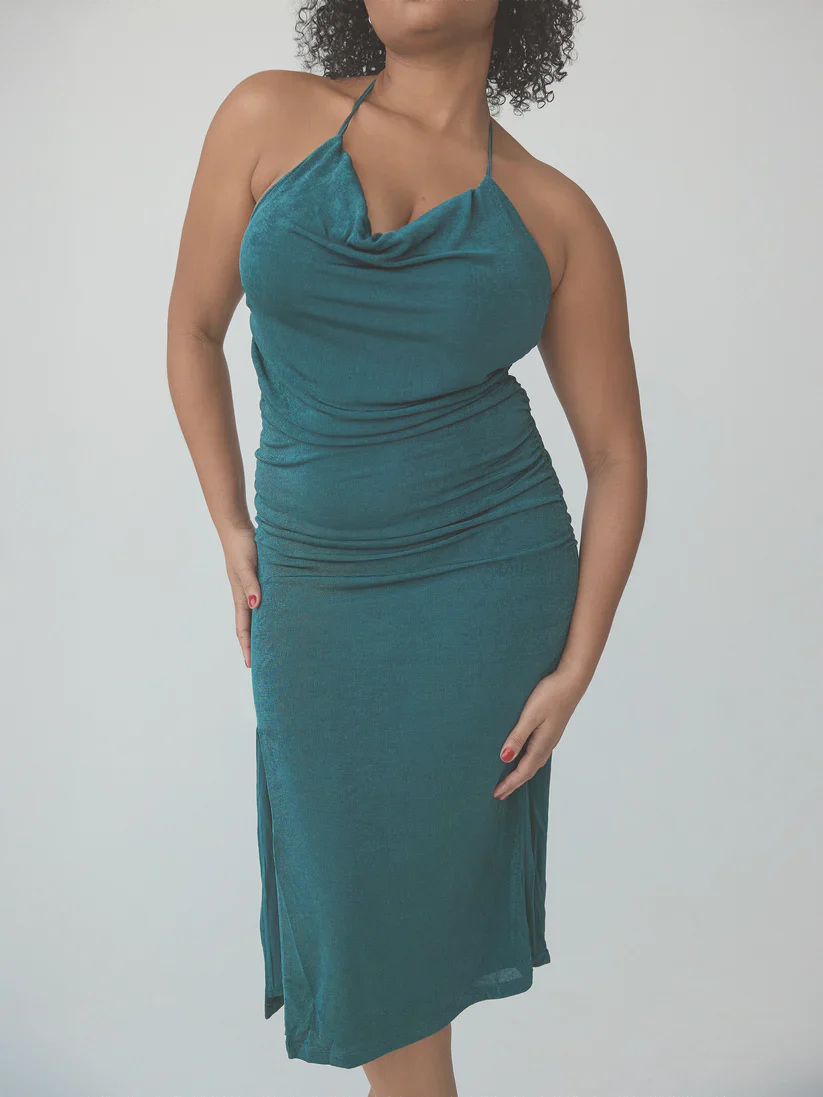 Klassy Cowl Neck Halter Midi Dress