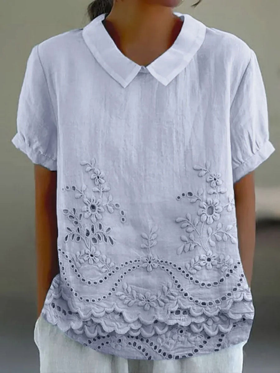 Nabalu Women’s Embroidered Blouse – Short Sleeve Collared Top