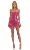Lucy In The Sky Sequin Ruffled Slit Dress in Pink