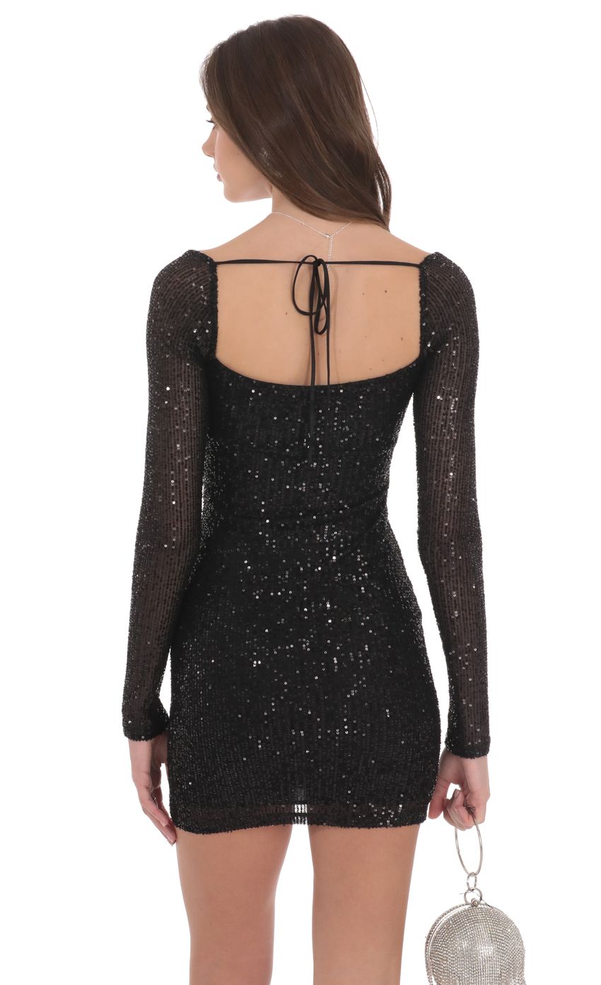 Lucy In The Sky Sequin Long Sleeve Dress in Black