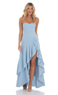 Lucy In The Sky Strapless Corset Maxi Dress in Blue