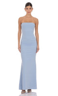 Lucy In The Sky Back Bow Strapless Maxi Dress in Light Blue