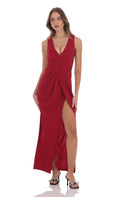 Lucy In The Sky V-Neck Slit Maxi Dress in Red