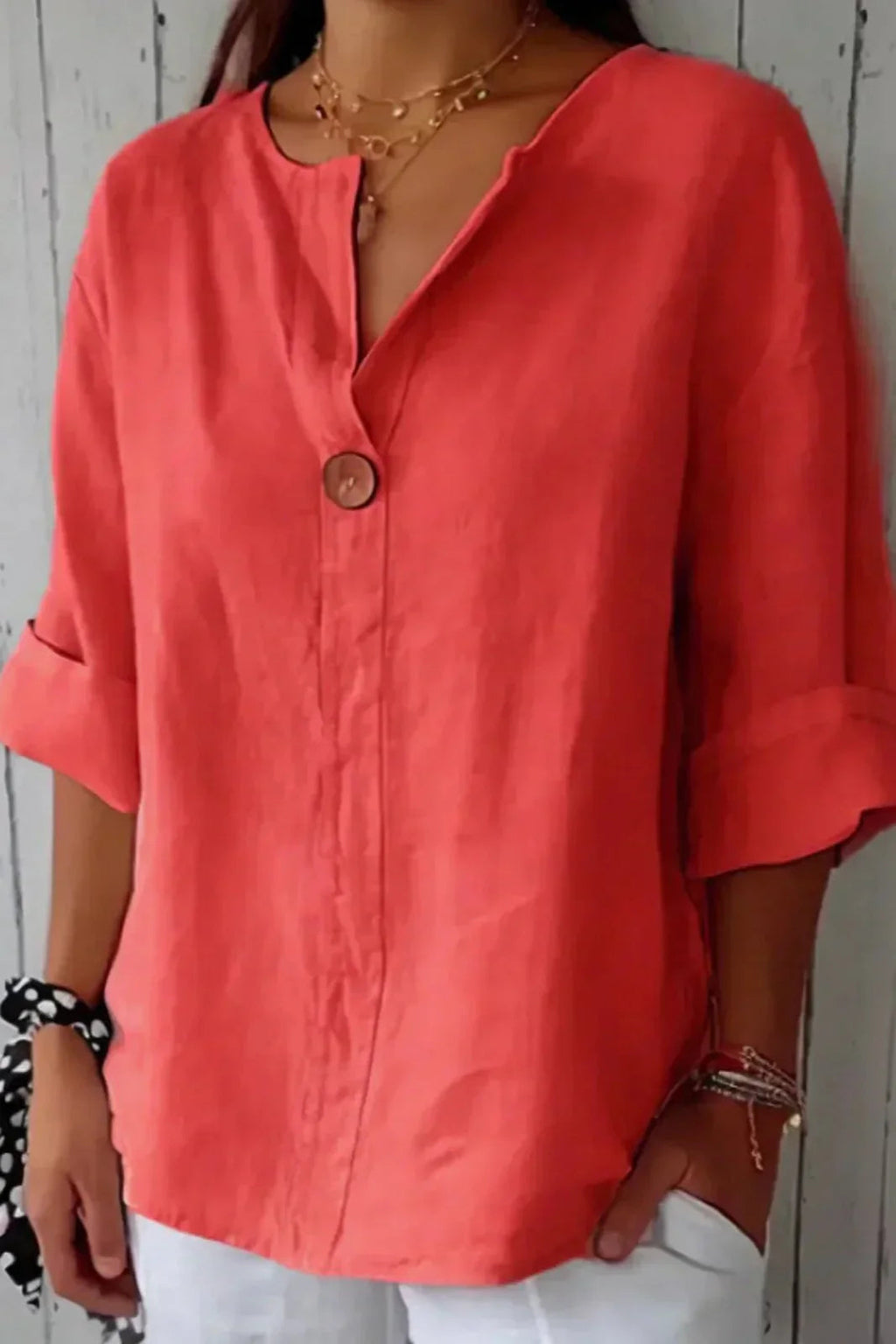Nabalu Norevya | Women’s Relaxed Button-Front V-Neck Blouse