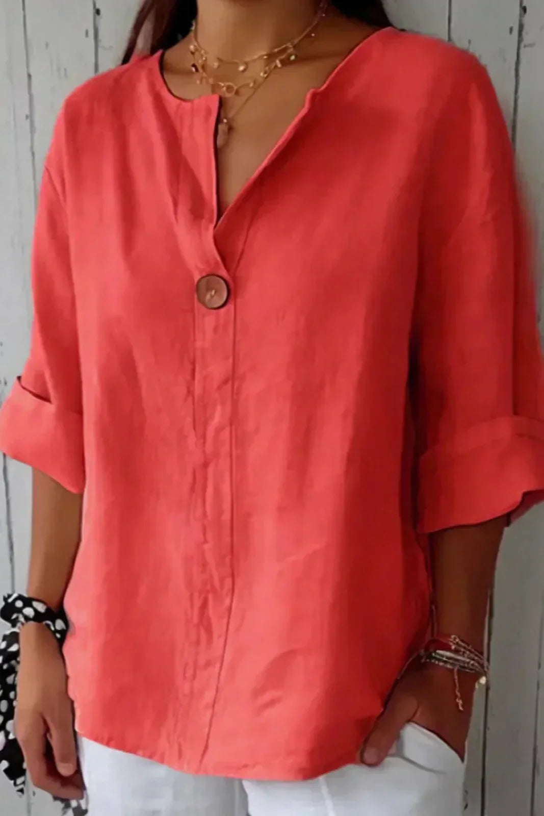 Nabalu Norevya | Women’s Relaxed Button-Front V-Neck Blouse