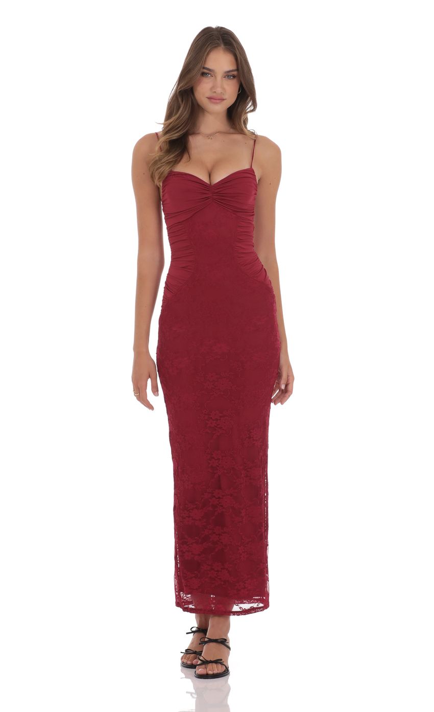 Lucy In The Sky Lace Contour Maxi Dress in Red