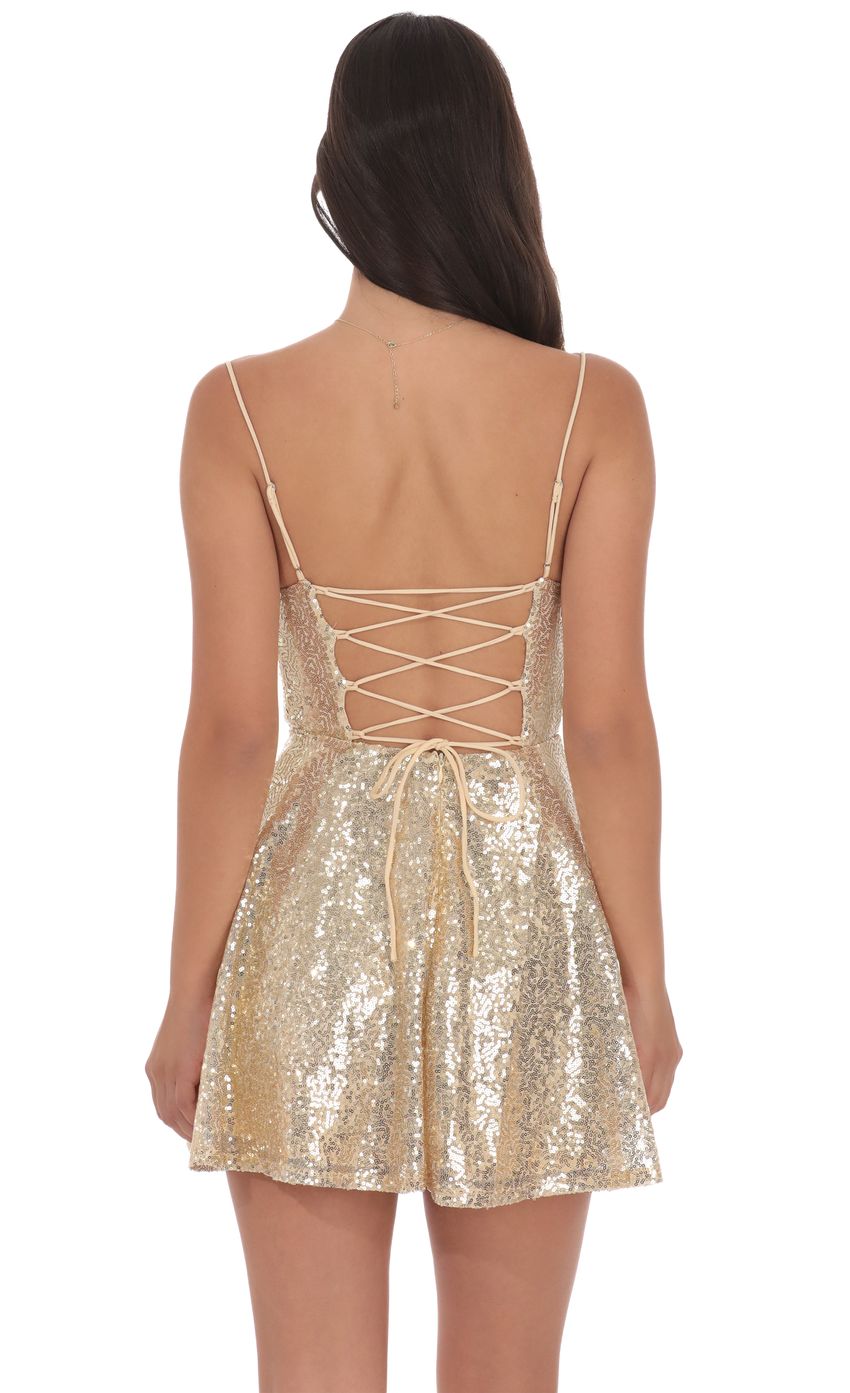 Lucy In The Sky Sequin Cowl Neck Dress in Gold
