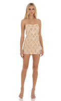 Lucy In The Sky Sequin Fringe Dress in Champagne