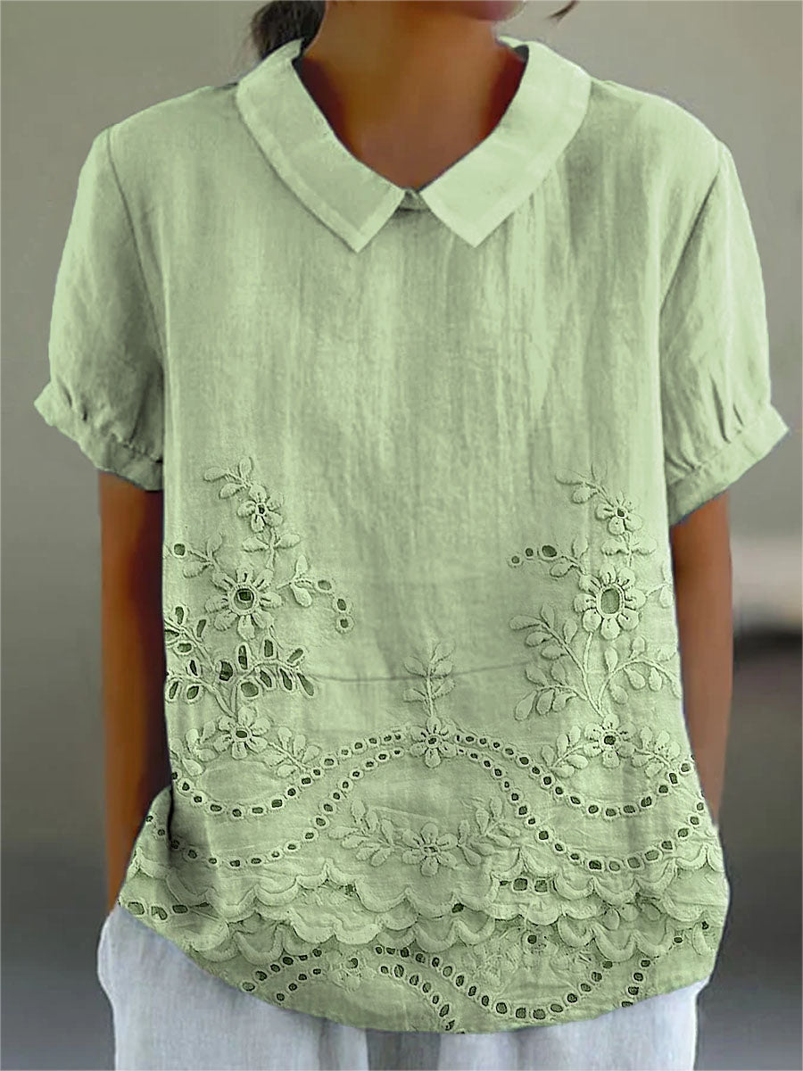 Nabalu Women’s Embroidered Blouse – Short Sleeve Collared Top