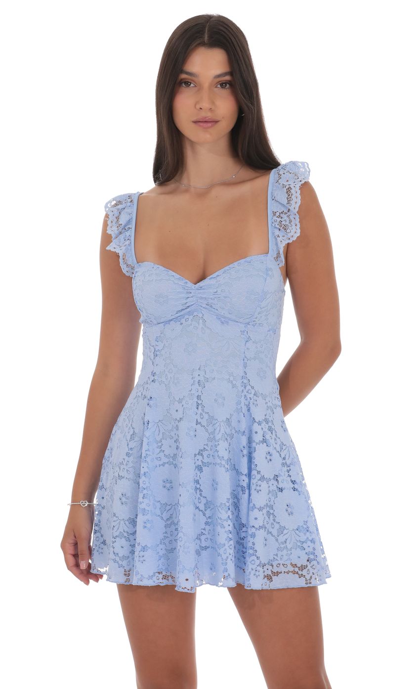 Lucy In The Sky Lace Fit and Flare Dress in Light Blue