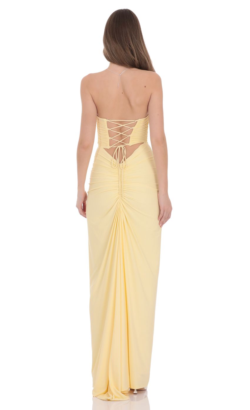 Lucy In The Sky Pointed Corset Strapless Maxi Dress in Yellow