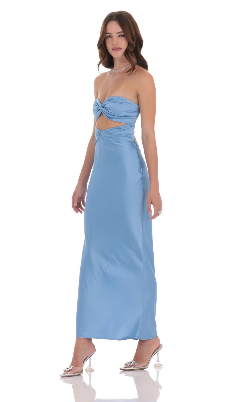 Lucy In The Sky Satin Twist Cutout Maxi Dress in Light Blue