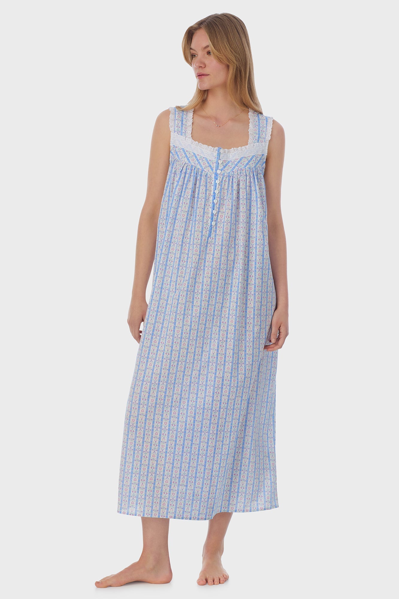 Lanz of Salzburg Women's Tyrolean Heart Cotton Long Nightgown
