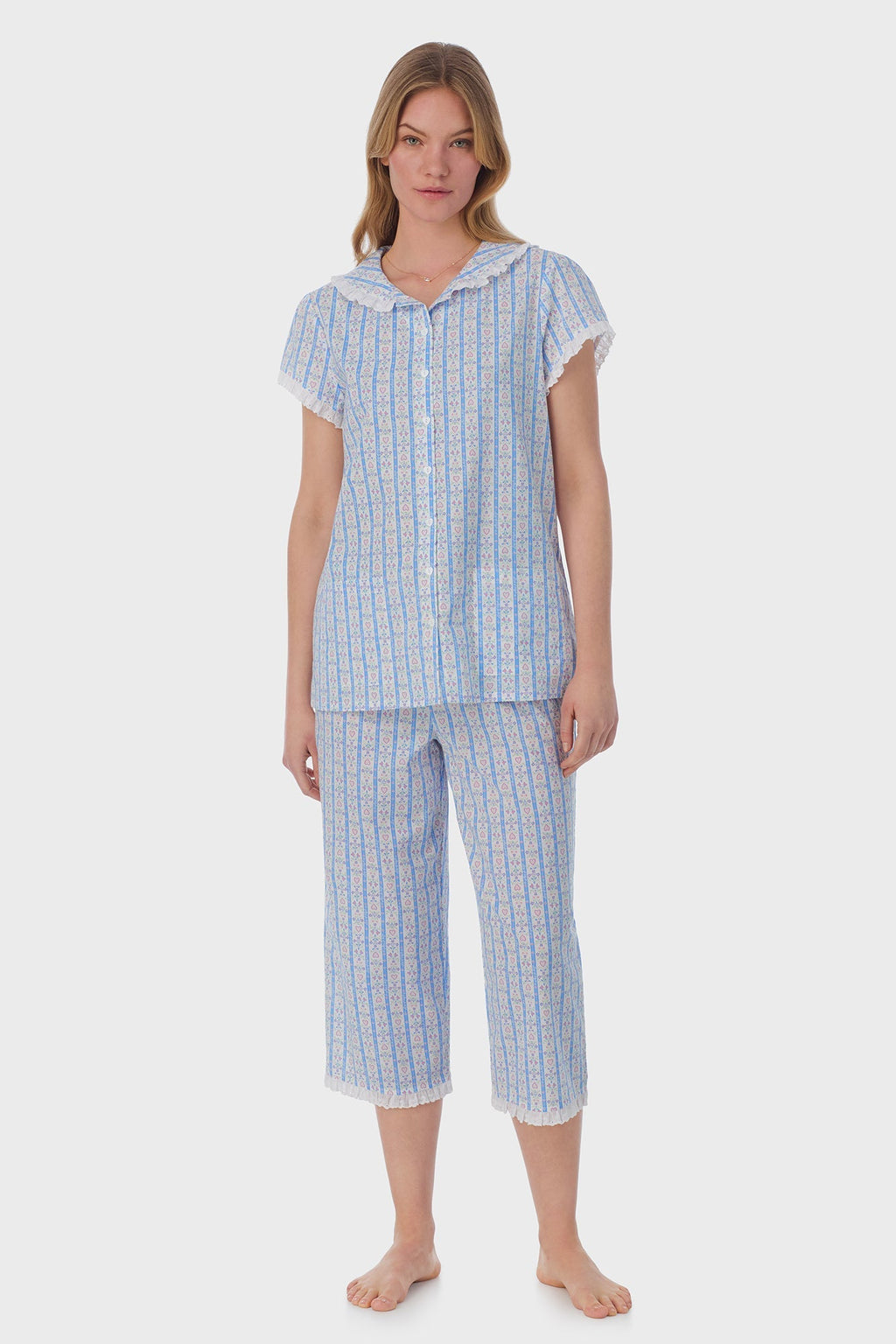 Lanz of Salzburg Women's Tyrolean Heart Cotton Capri Pajama Set