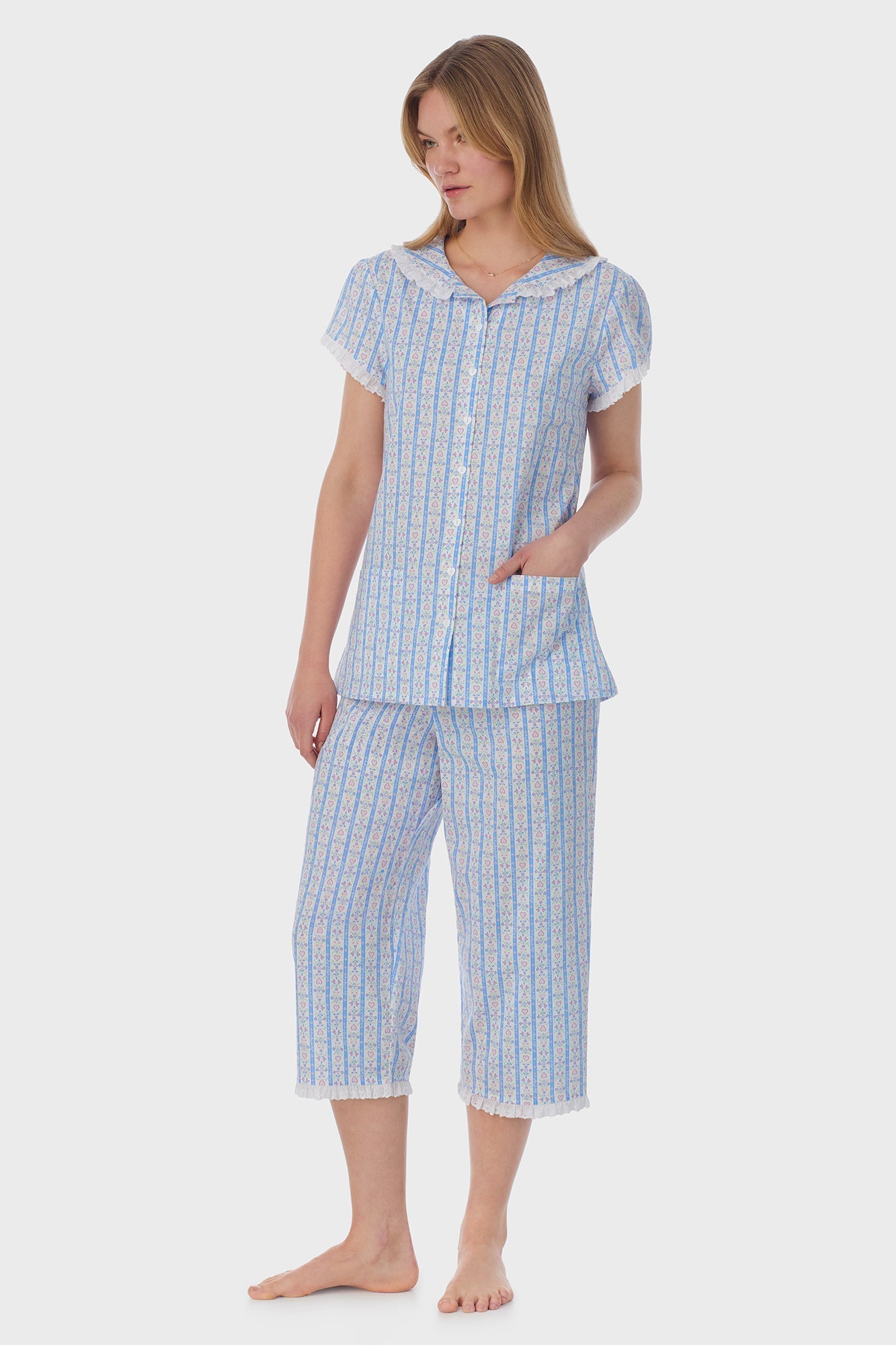 Lanz of Salzburg Women's Tyrolean Heart Cotton Capri Pajama Set