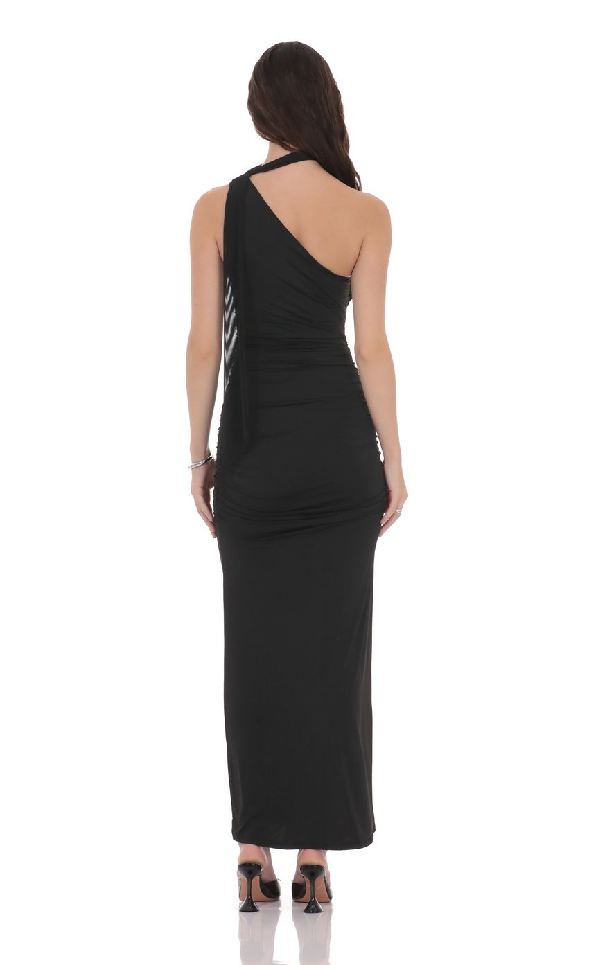 Lucy In The Sky One Shoulder Scarf Wrap Maxi Dress in Black