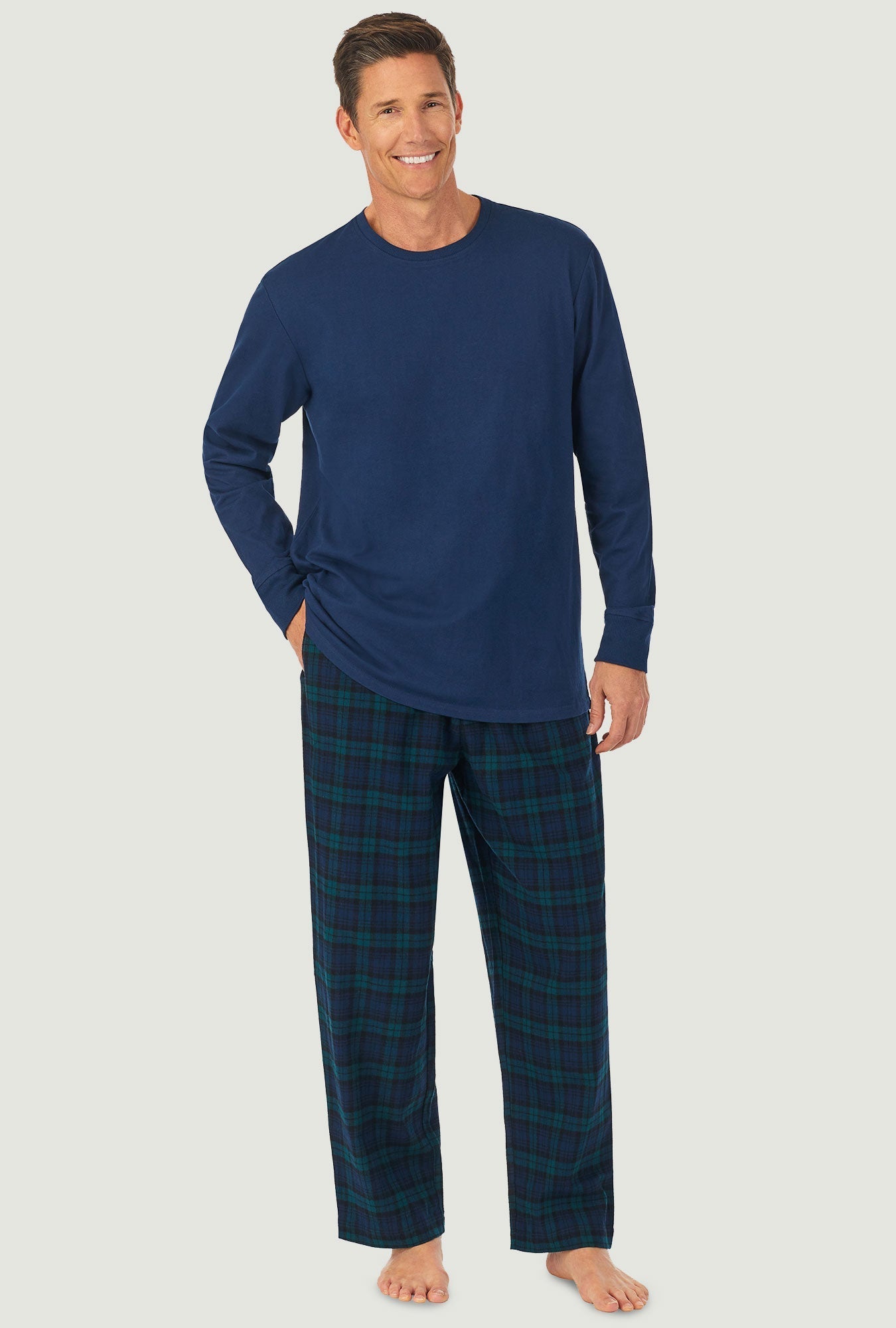 Lanz of Salzburg Men's Black Watch Plaid Knit & Flannel PJ Set