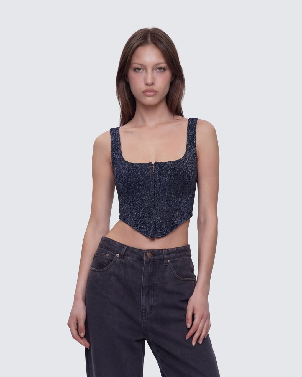 Finesse Jarvis Black Metallic Hook & Eye Corset