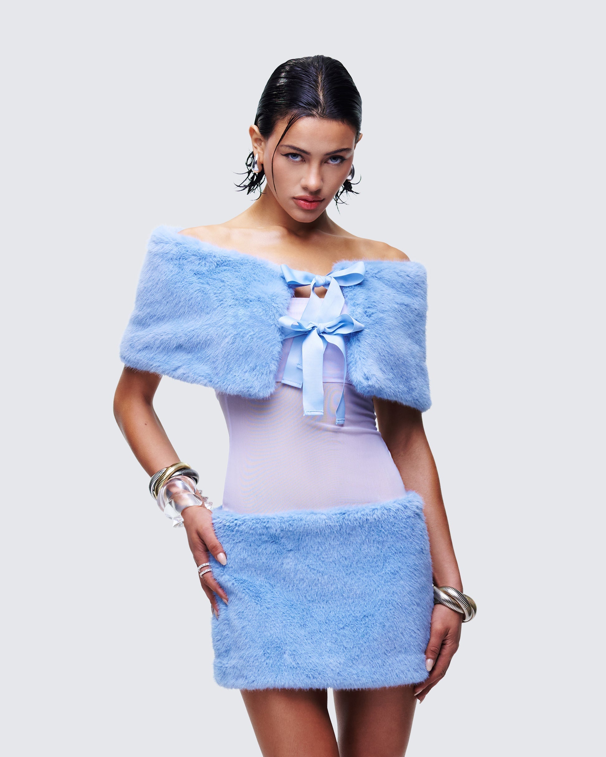 Finesse Noelle Blue Faux Fur Shrug