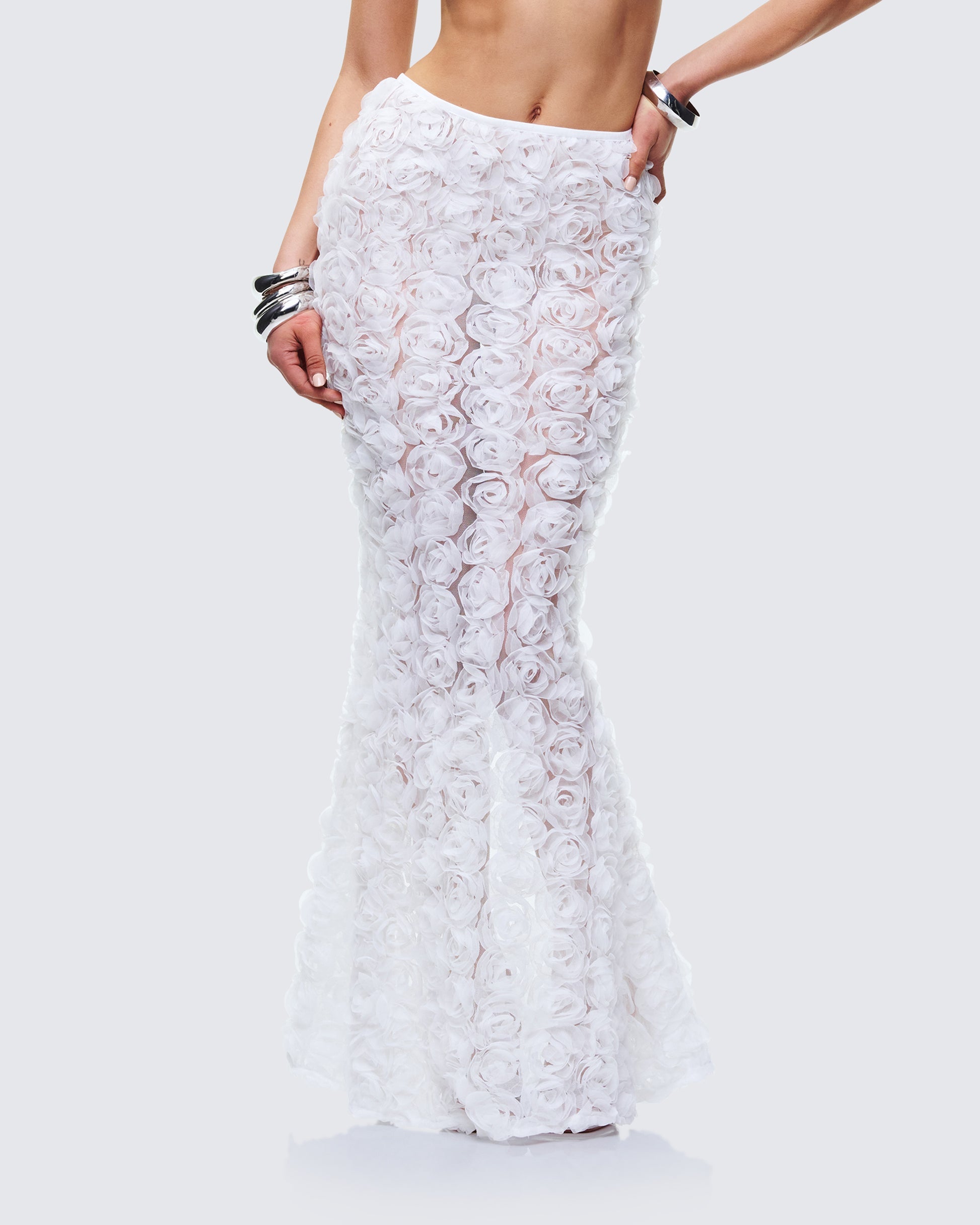Finesse Ambrose White 3D Flower Maxi Skirt