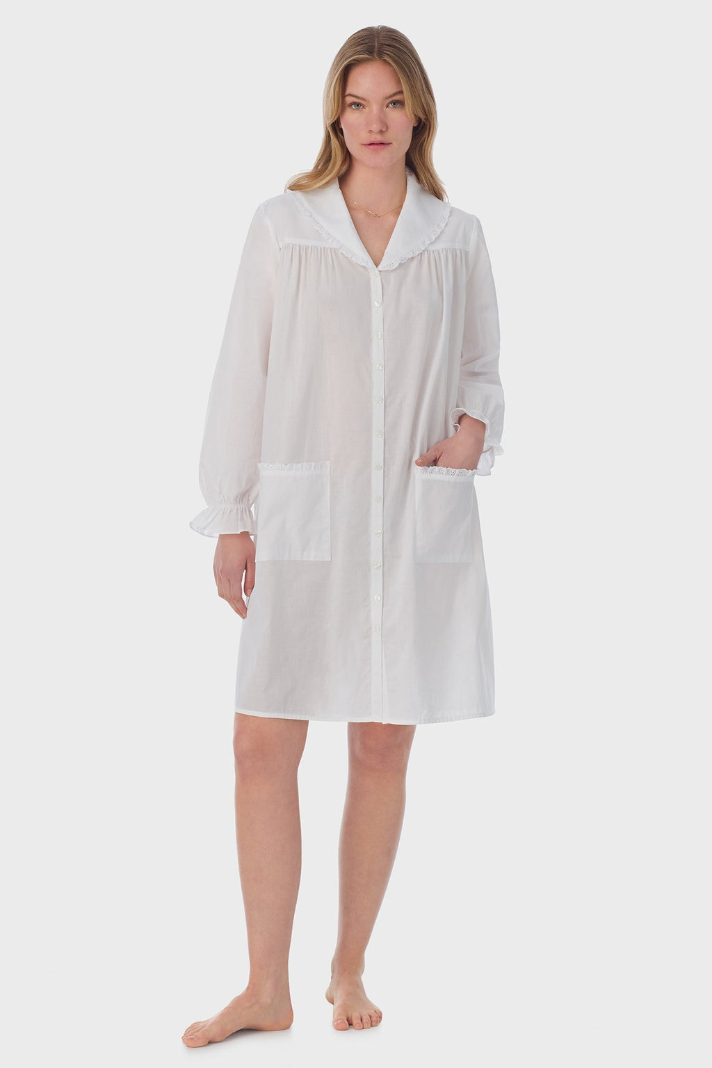 Lanz of Salzburg Women's White Cotton Dream Short Robe/Dress