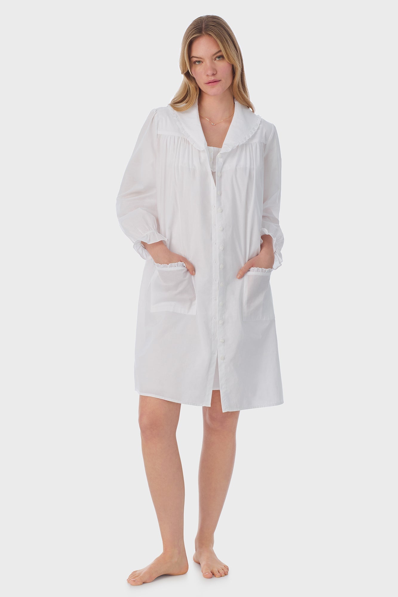 Lanz of Salzburg Women's White Cotton Dream Short Robe/Dress