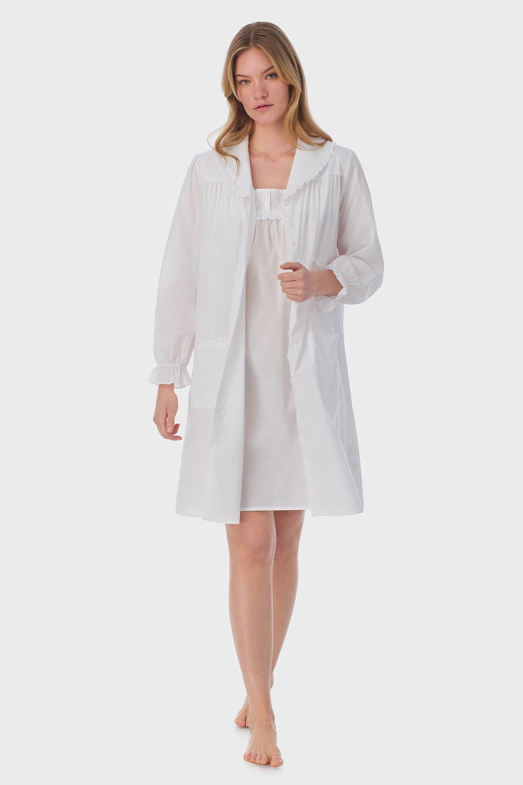Lanz of Salzburg Women's White Cotton Dream Short Robe/Dress