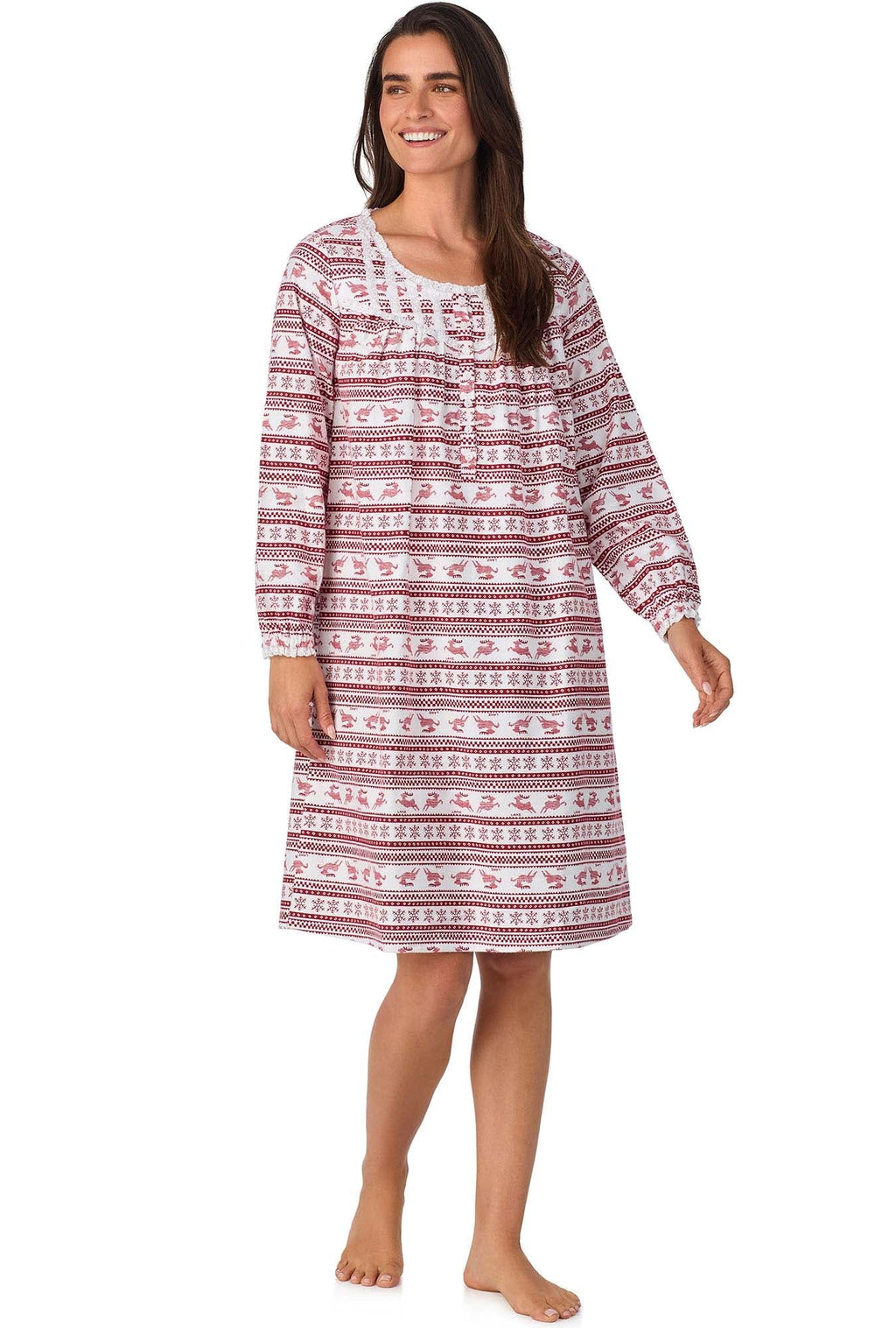Lanz of Salzburg Women's Red Fair Isle Waltz Flannel Gown