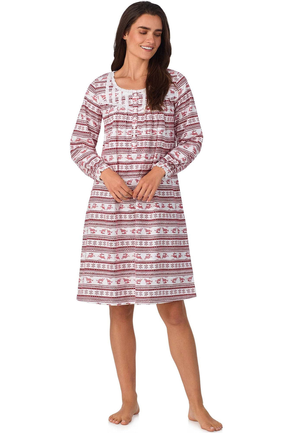 Lanz of Salzburg Women's Red Fair Isle Waltz Flannel Gown
