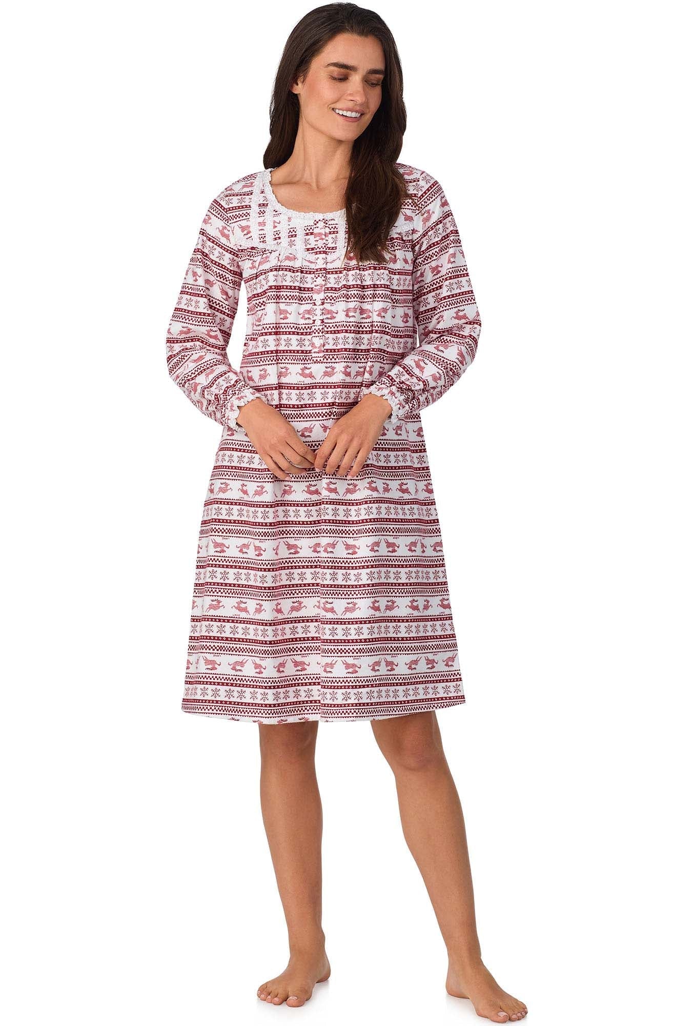 Lanz of Salzburg Women's Red Fair Isle Waltz Flannel Gown