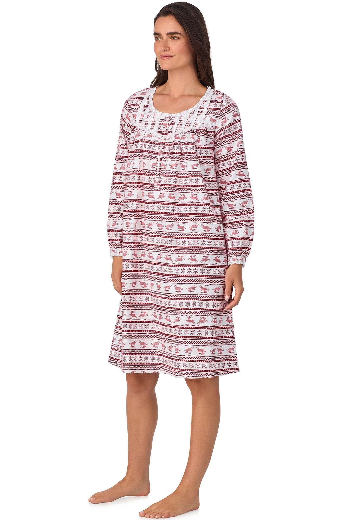 Lanz of Salzburg Women's Red Fair Isle Waltz Flannel Gown