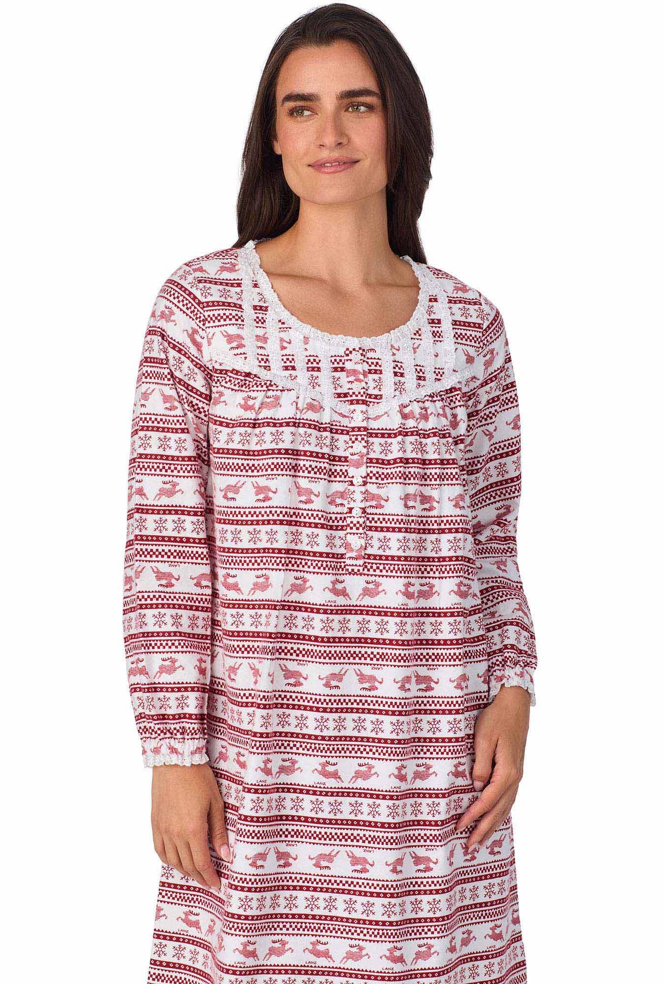 Lanz of Salzburg Women's Red Fair Isle Waltz Flannel Gown
