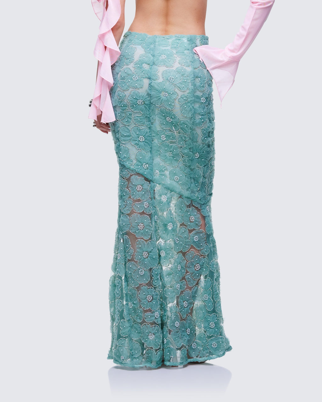 Finesse Delancy Green Embroidered Maxi Skirt
