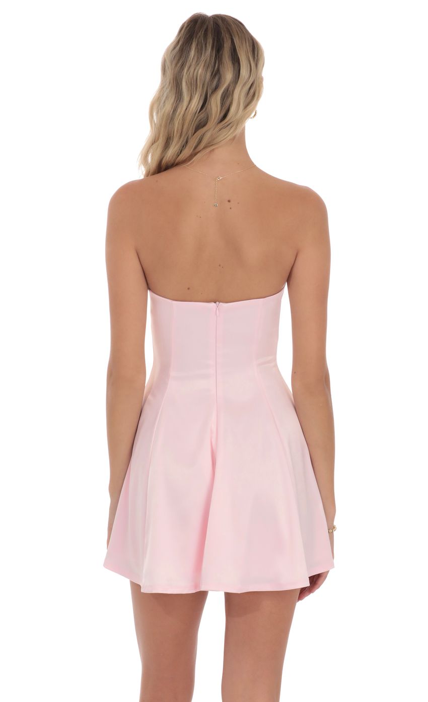 Lucy In The Sky Strapless Satin Fit and Flare Dress in Pink