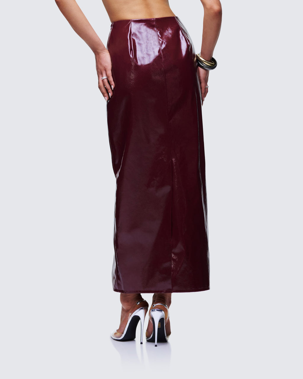 Finesse Matilde Plum Vegan Leather Pencil Midi Skirt