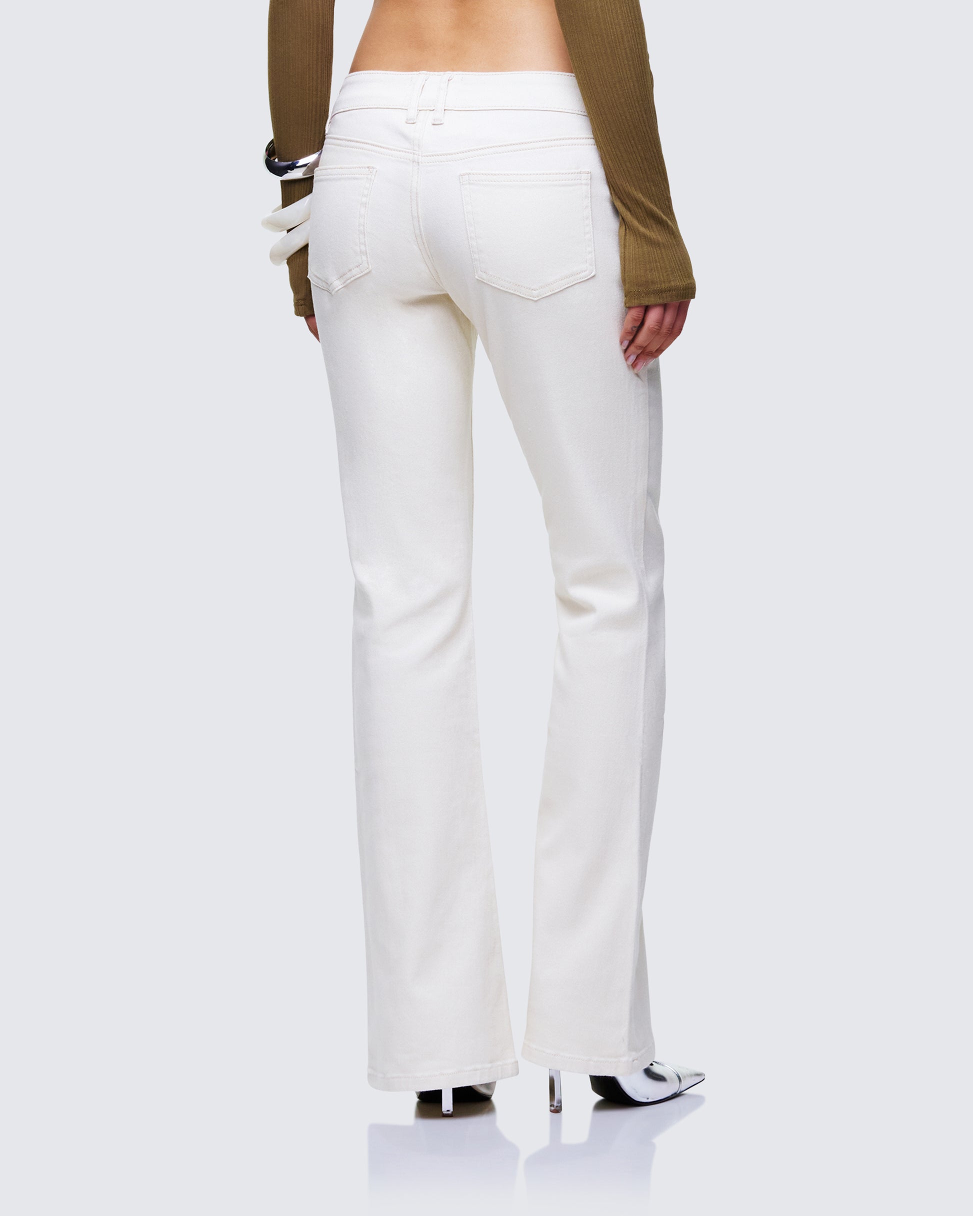 Finesse Abiola Ivory Denim Lace Up Jeans