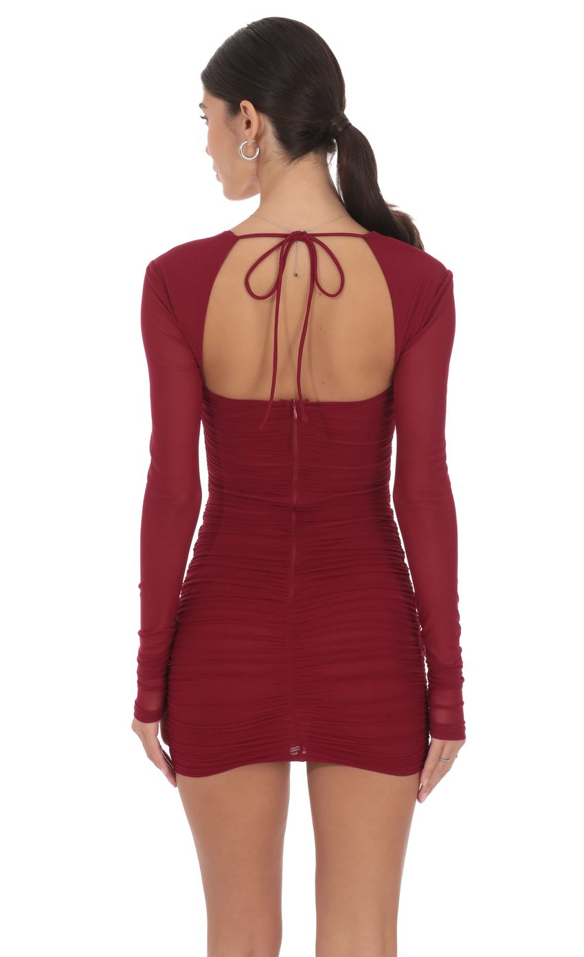 Lucy In The Sky Mesh Long Sleeve Bodycon in Maroon