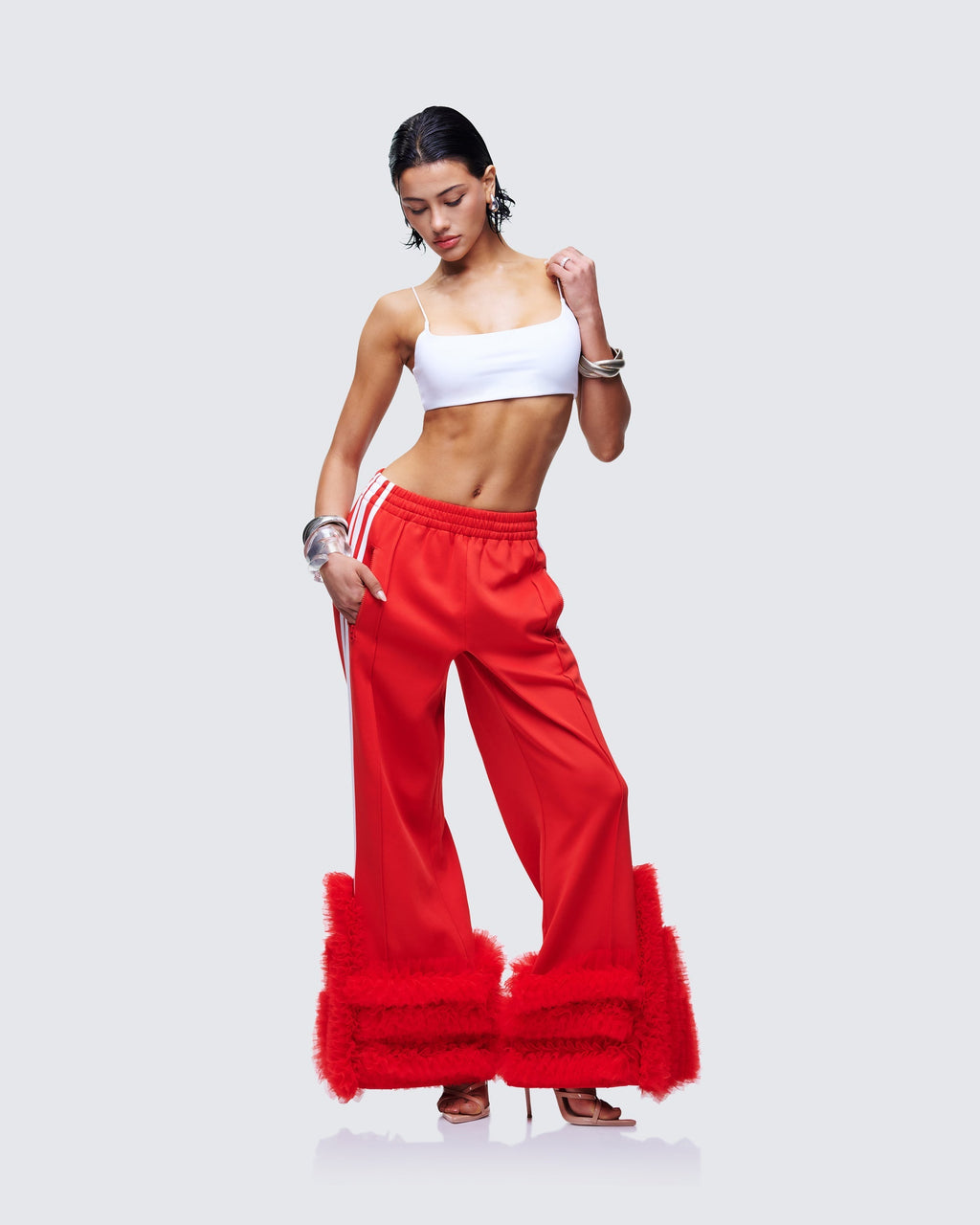 Finesse Romilda Red Mesh Ruffle Sweatpant