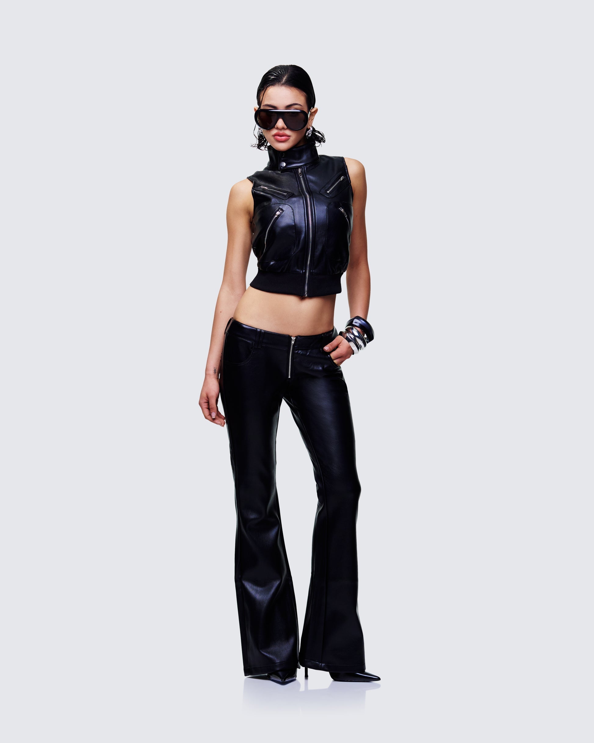 Finesse Salma Black Faux Lace Back Pants