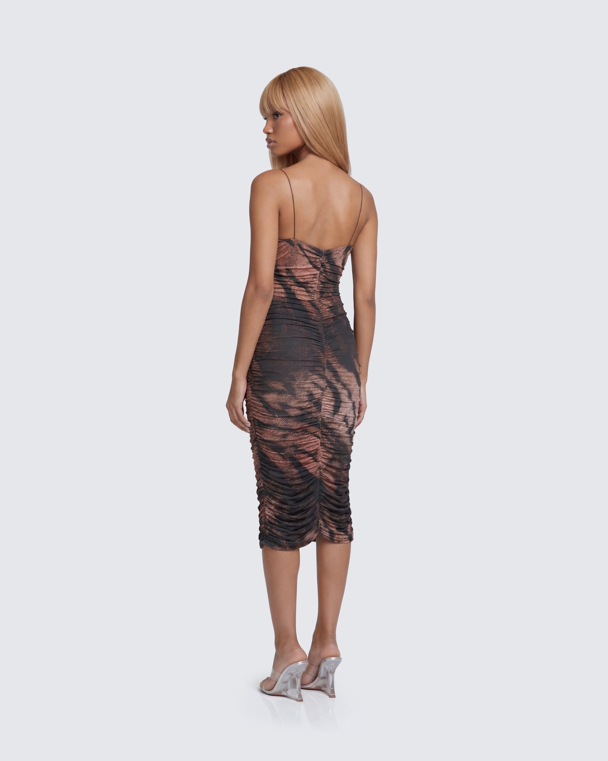 Finesse Nix Brown Printed Midi Dress