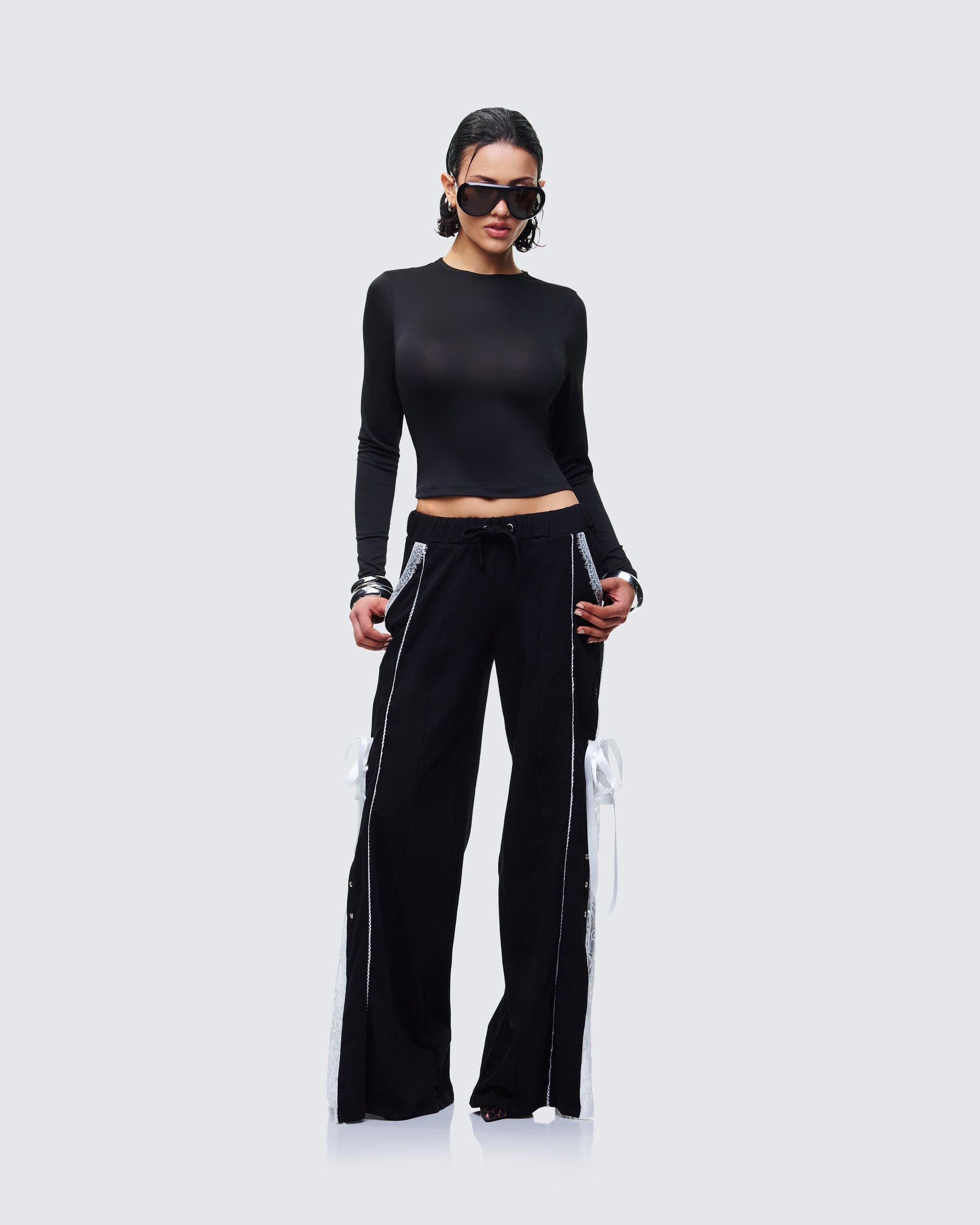 Finesse Corbyn Black Lace Window Sweatpants