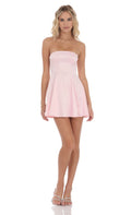 Lucy In The Sky Strapless Satin Fit and Flare Dress in Pink