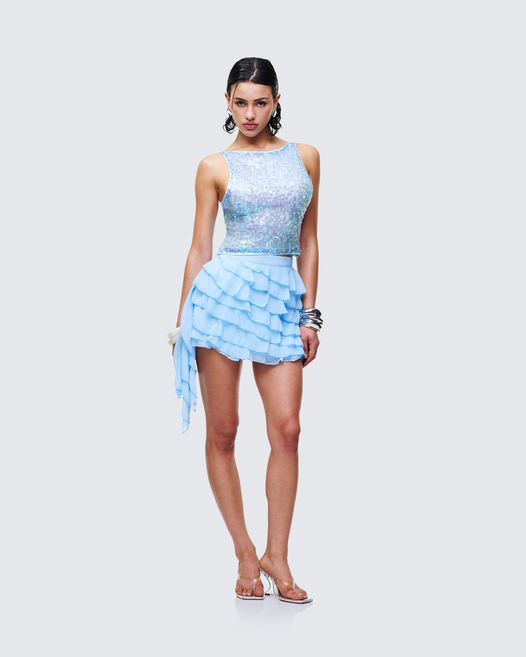 Finesse Dora Blue Petal Tier Mini Skirt