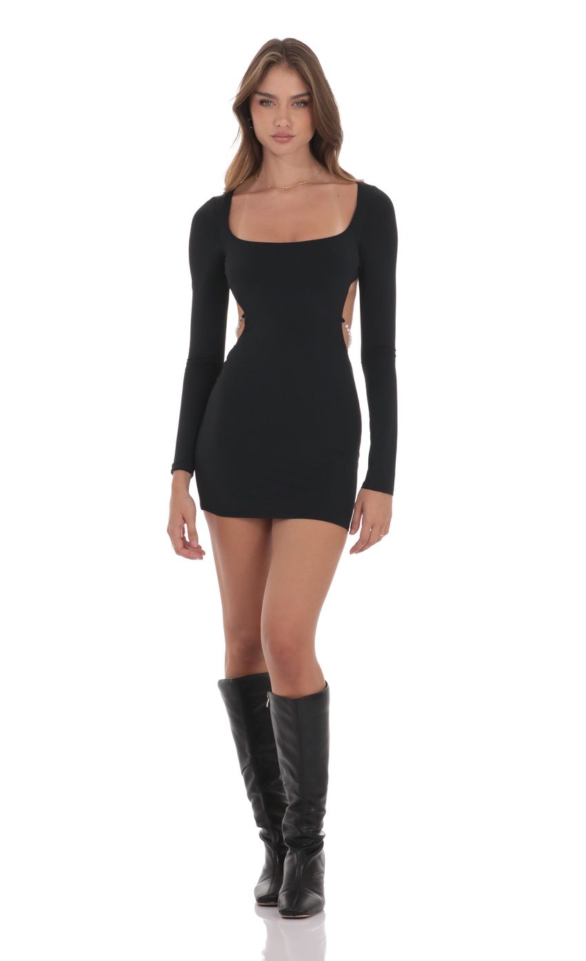 Lucy In The Sky Pearl Open Back Bodycon Dress in Black