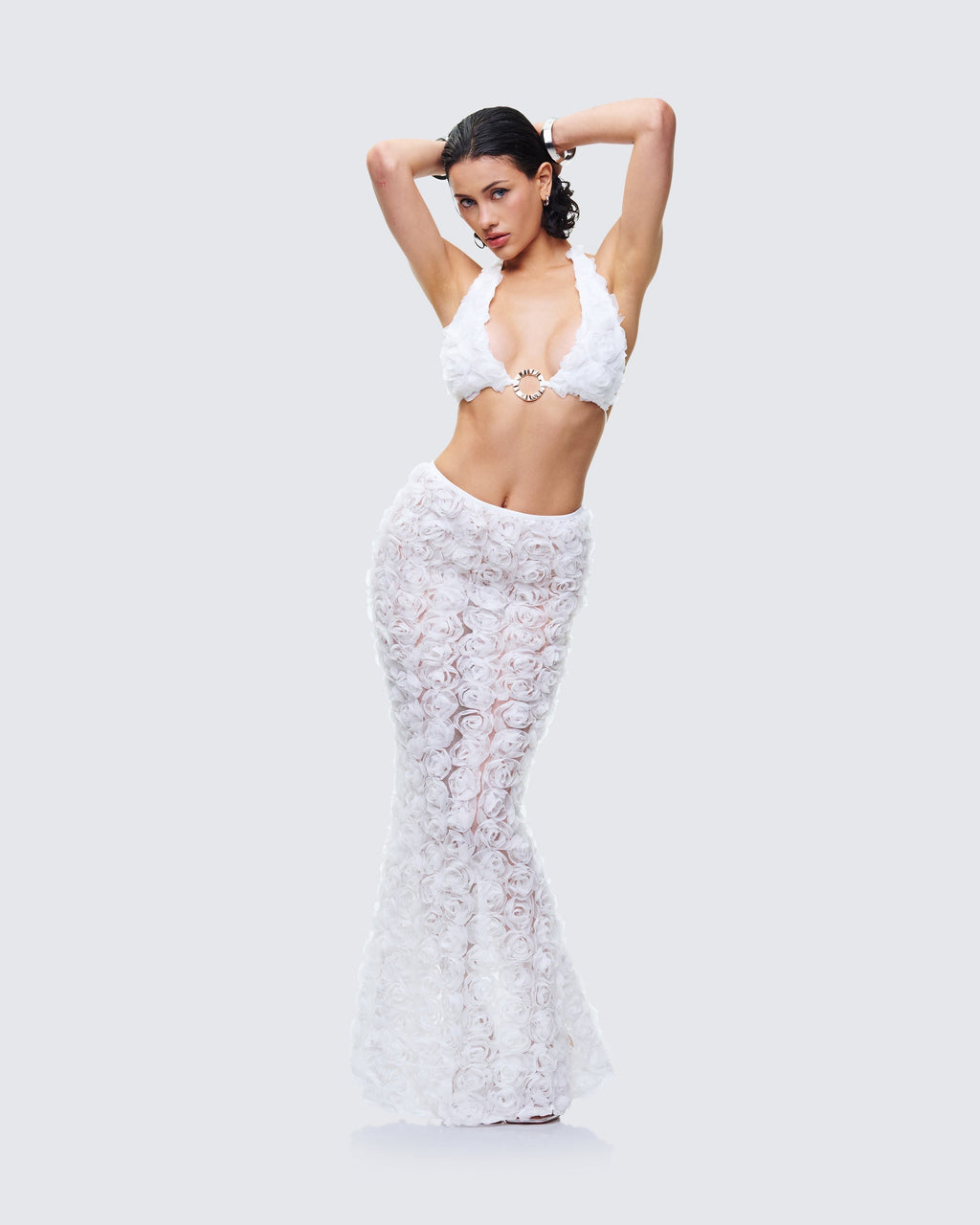 Finesse Ambrose White 3D Flower Maxi Skirt