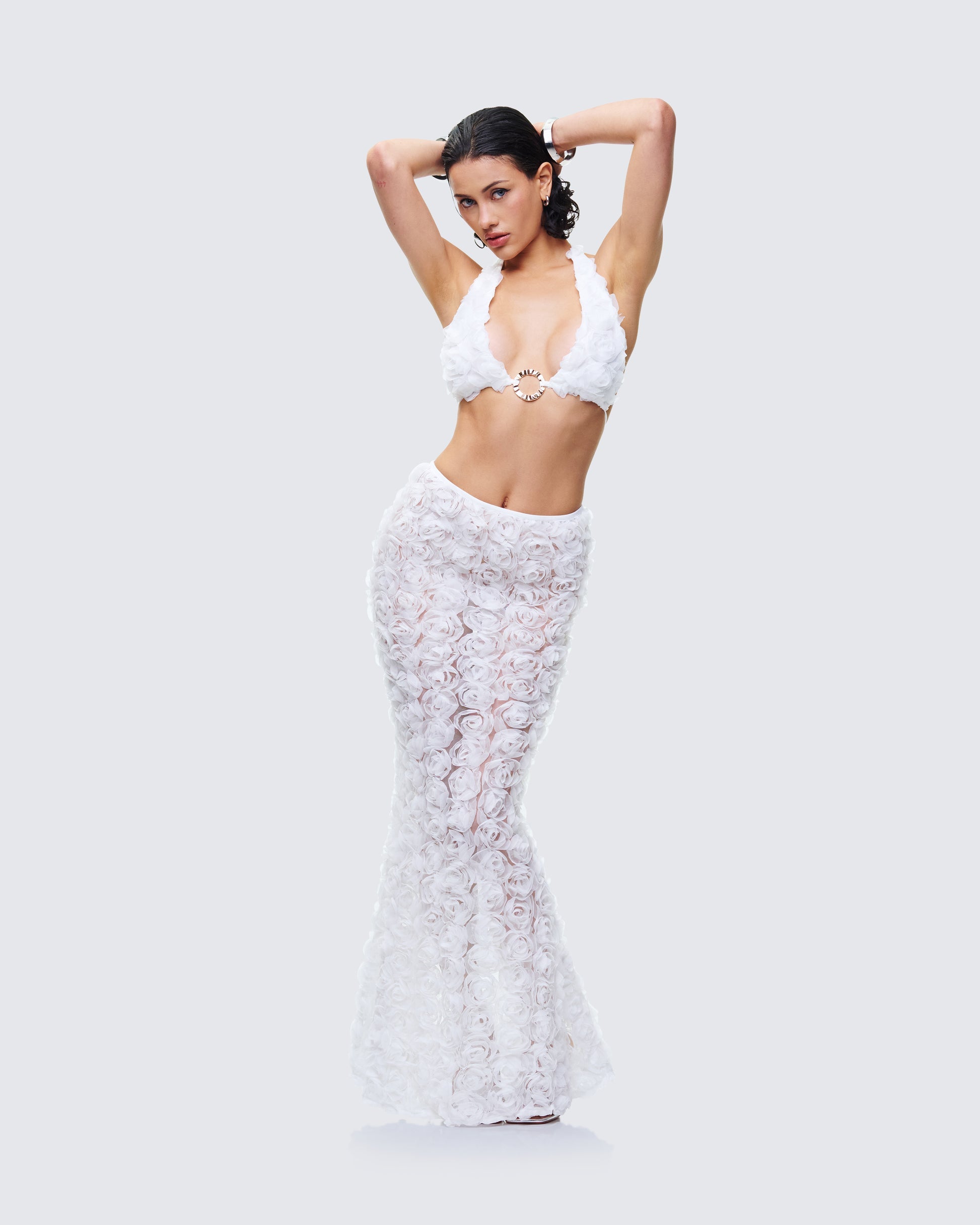 Finesse Ambrose White 3D Flower Maxi Skirt