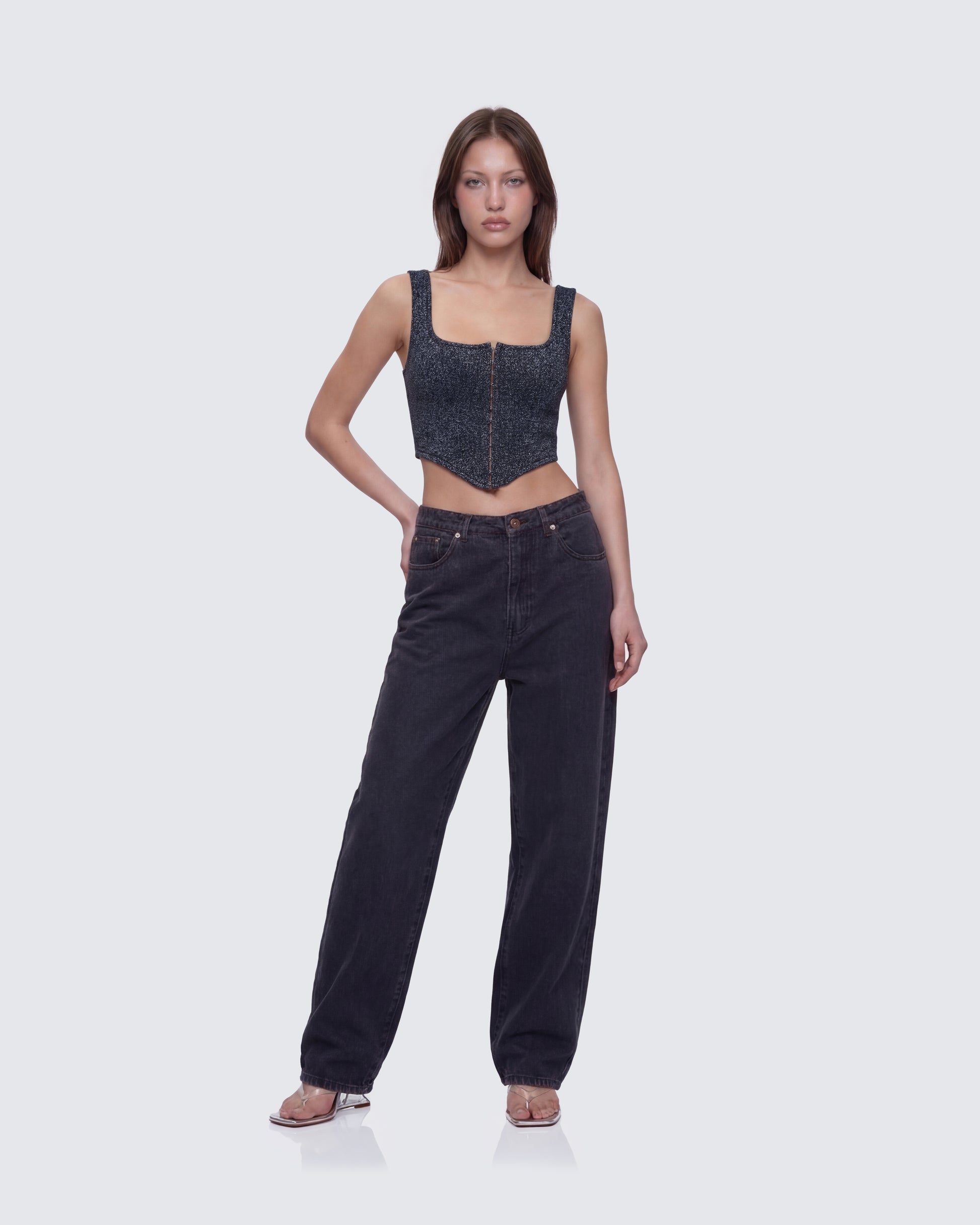 Finesse Jarvis Black Metallic Hook & Eye Corset