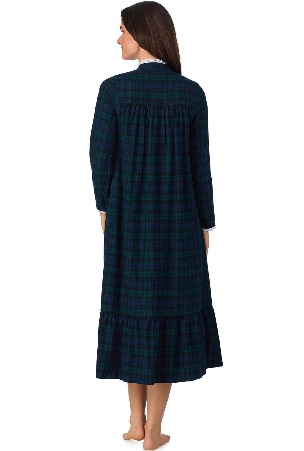 Lanz of Salzburg Women's Black Watch Plaid L Highneck Flannel Gown