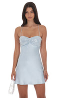 Lucy In The Sky Satin Sequin Bust Dress in Light Blue